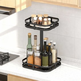 Περιστρεφόμενο ράφι μπαχαρικών, 2 επιπέδων, βεντούζες, μέταλλο, μαύρο