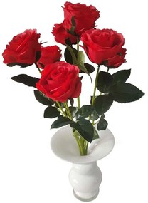 Τεχνητό Μπουκέτο Τριαντάφυλλο Royal 6781-7 55cm Red Supergreens Ύφασμα,Πλαστικό