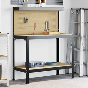 vidaXL Εργαστηριακός πάγκος με ράφι Μαύρο 114 x 54 x 145 εκ.