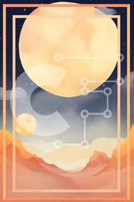 Intra Συλλεκτικό Ξύλινο Παζλ Plywood  4mm - Αφηρημένο τοπίο με δύο φεγγάρια και αστέρια Σε Ξύλινο Κουτί - Διαστάσεις Puzzle: 10x10 cm – 25 κομμάτια