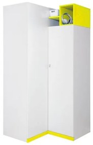 Γωνιακή ντουλάπα Omaha E100, Άσπρο, Κίτρινο, 195x95x50cm, Πόρτες ντουλάπας: Με μεντεσέδες