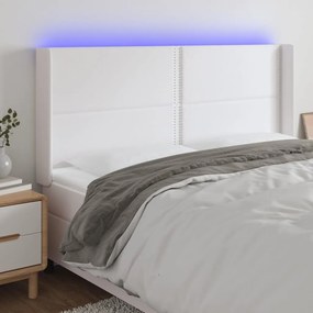 VidaXL Κεφαλάρι Κρεβατιού LED Λευκό 203x16x118/128 εκ. Συνθετ. Δέρμα