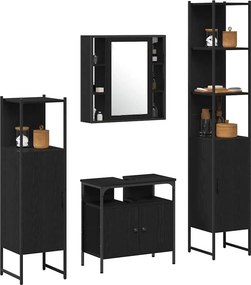 vidaXL Σετ Επίπλων Μπάνιου με ράφι 4 pcs Μαύρη Οξυά Επεξεργασμένο ξύλο