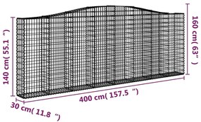 Συρματοκιβώτιο Τοξωτό 400x30x140/160εκ. από Γαλβανισμένο Χάλυβα - Ασήμι