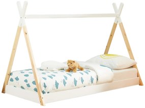 Παιδικό Κρεβάτι MONTESSORI MUNK Ξύλινο - Φυσικό - Λευκό - για στρώμα 90 x 190