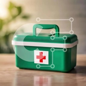 Intra Συλλεκτικό Ξύλινο Παζλ Plywood  4mm - Πράσινο κουτί πρώτων βοηθειών σε ξύλινο τραπέζι Σε Ξύλινο Κουτί - Διαστάσεις Puzzle: 10x10 cm – 25 κομμάτια