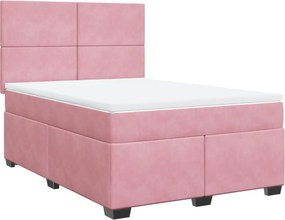 vidaXL Κρεβάτι Boxspring με Στρώμα Ροζ 140x190 εκ. Βελούδινο