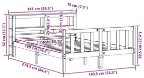 Σκελετός Κρεβατιού Χωρίς Στρώμα 135x190 εκ Μασίφ Ξύλο Πεύκου - Καφέ