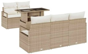 vidaXL Σετ Καναπέ Κήπου με μαξιλάρι 6 pcs Μπεζ Πολυ ράταν