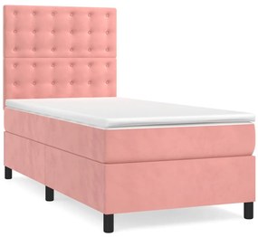 vidaXL Κρεβάτι Boxspring με Στρώμα Ροζ 90x190 εκ. Βελούδινο