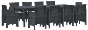 vidaXL Σετ Τραπεζαρίας 11 Τεμαχίων με Μαξιλάρια Ανθρακί Πολυ Ρατάν