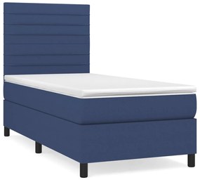 vidaXL Κρεβάτι Boxspring με Στρώμα Μπλε 90x200 εκ.Υφασμάτινο