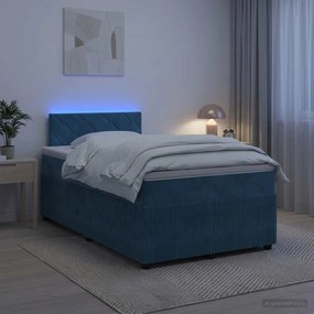 vidaXL Κρεβάτι box spring με στρώμα Μπλε 120 x 200 cm Βελούδο