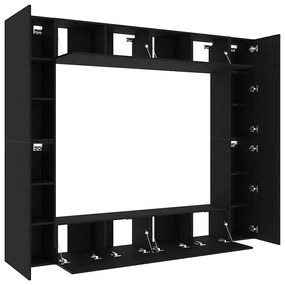 vidaXL Ντουλάπι TV 8 pcs Μαύρο 221 x 30 x 180 εκ. Επεξεργασμένο ξύλο