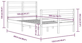 vidaXL Πλαίσιο Κρεβατιού 120 x 200 εκ. από Μασίφ Ξύλο Πεύκου