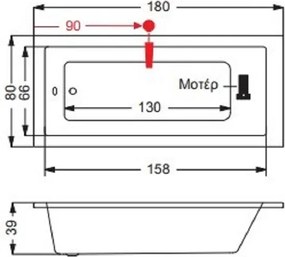 Sirene Cubic CUB18080 - Ακρυλική Μπανιέρα 180x80 εκ