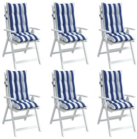 Μαξιλάρια Καρέκλας με Πλάτη 6 τεμ. Μπλε&amp;Λευκά Ριγέ Υφ. Oxford - Πολύχρωμο