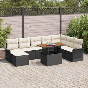 vidaXL Σετ Καναπέ Κήπου με μαξιλάρι 9 pcs Μαύρο και κρεμ