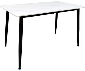 Τραπέζι Pembe pakoworld sintered stone λευκή όψη μαρμάρου με μαύρα μεταλλικά πόδια 120x70x75εκ