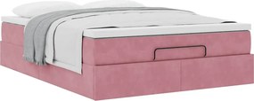 vidaXL Οθωμανικό κρεβάτι με στρώμα ροζ 140x190cm Βελούδο