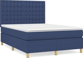 vidaXL Κρεβάτι Boxspring με Στρώμα Μπλε 140x200 εκ. Υφασμάτινο