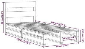 Σκελετός Κρεβ. Χωρίς Στρώμα Καφέ Κεριού 90x190 εκ Μασίφ Πεύκο - Καφέ