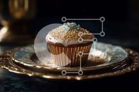 Intra Συλλεκτικό Ξύλινο Παζλ Plywood  4mm - Λαχταριστό Golden Cupcake με White Frosting και Gold Sprinkles Σε Ξύλινο Κουτί - Διαστάσεις: 10x10 cm – 25 κομμάτια