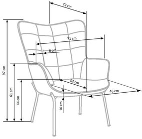Πολυθρόνα Houston 851, Τυρκουάζ, 97x71x79cm, Ταπισερί, Πόδια: Μεταλλικά
