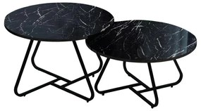 Τραπέζια σαλονιού Symeli σετ 2τεμ μαύρο μέταλλο και μελαμίνη σε απόχρωση μαύρο μαρμάρου 60x75x45εκ 76x76x49 εκ.