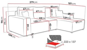 Γωνιακός Καναπές Clovis 108, Λειτουργία ύπνου, Ανοιχτό καφέ, Αποθηκευτικός χώρος, 279x181x94cm, 120 kg, Πόδια: Πλαστική ύλη, Ξύλο: Πεύκο | Epipla1.gr