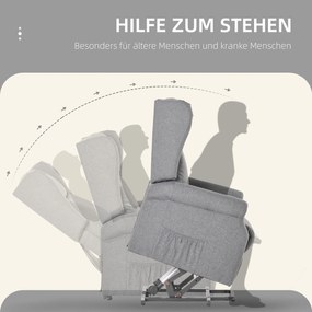 HOMCOM Πολυθρόνα Relax, Βοήθημα Ανύψωσης, Λειτουργία Ανάκλισης, έως 200kg, 72,5x94x109cm, Γκρι