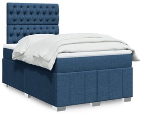 Κρεβάτι Boxspring με Στρώμα Μπλε 120x200 εκ. Υφασμάτινο