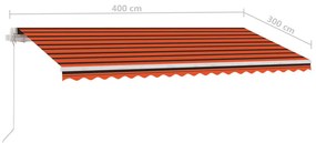 Τέντα Συρόμενη Χειροκίνητη με LED Πορτοκαλί/Καφέ 400 x 300 εκ. - Πολύχρωμο