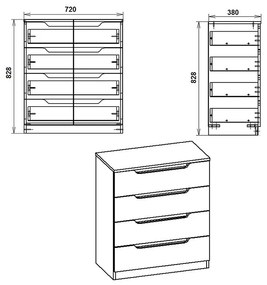 Συρταριέρα Azenor pakoworld 4ων συρταριών καρυδί 72x38x83εκ (1 τεμάχια)