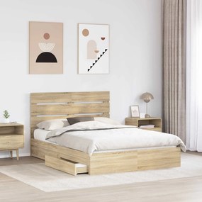 vidaXL Κρεβάτι Αποθήκης Δρύς Sonoma 160 x 200 cm Επεξεργασμένο ξύλο