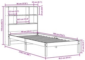 Κρεβάτι Βιβλιοθήκη Χωρίς Στρώμα 90x190 εκ Μασίφ Ξύλο Πεύκου - Καφέ