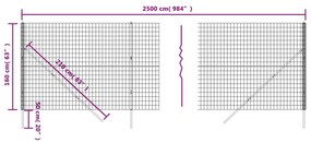 vidaXL Συρματόπλεγμα Περίφραξης Ανθρακί 1,6x25 μ. Γαλβανισμένο Ατσάλι