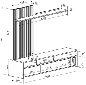 Σύνθετο σαλονιού Delfina σε sonoma με λευκή απόχρωση 190x40x199.5εκ 190x40x199.5 εκ.