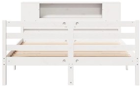 Κρεβάτι Βιβλιοθήκη Χωρίς Στρώμα 150x200 εκ Μασίφ Ξύλο Πεύκου - Λευκό