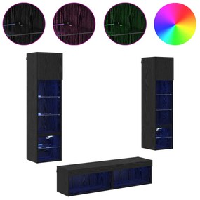 vidaXL Μονάδα Τοίχου Τηλεόρασης 6 pcs Μαύρη Οξυά Επεξεργασμένο ξύλο