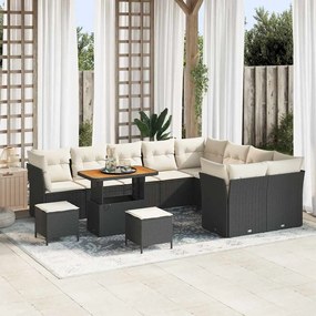 vidaXL Σετ Κήπου 12 Τεμαχίων με Μαξιλάρια σε Μαύρο Πολυ Ράφτιν Ακακία από την .