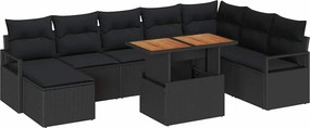 vidaXL Σετ Καναπέ Κήπου με αποθήκευση 9 pcs Μαύρο Πολυ ράταν