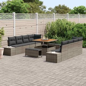 vidaXL Σετ Καναπέ Κήπου με μαξιλάρι 11 pcs Γκρι Πολυ ράταν