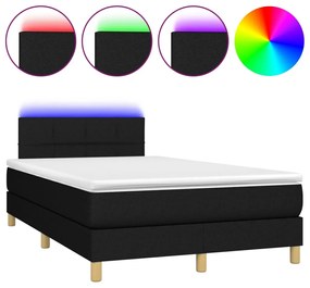 vidaXL Κρεβάτι Boxspring με Στρώμα & LED Μαύρο 120x200 εκ. Υφασμάτινο