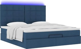 vidaXL Οθωμανικό κρεβάτι με στρώμα &amp; LEDs Μπλε 160x200cm ύφασμα