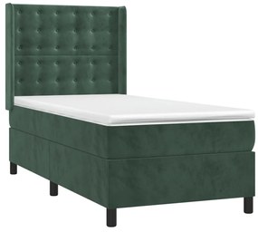 vidaXL Κρεβάτι Boxspring με Στρώμα Σκούρο Πράσινο 100x200εκ. Βελούδινο