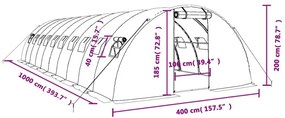 Θερμοκήπιο Λευκό 40 μ² 10 x 4 x 2 μ. με Ατσάλινο Πλαίσιο - Λευκό