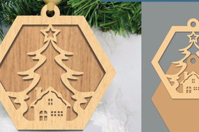 Σετ των 3 Intra απο ξύλο plywood 3mm-4mm πάχος - Στολίδι χριστουγεννιάτικου δέντρου με 2 Δίασταση 6x6 cm INTRAFABR-105774186