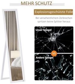 Καθρέφτης πλήρους μήκους, ελεύθερος, επιτοίχιος, πλαίσιο MDF, 37 x 37 x 154 εκ., Λευκός