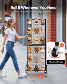 VEVOR Grid Wall Panel 600 x 1640 mm Wire Display Rack with Wheels and 10 Hooks